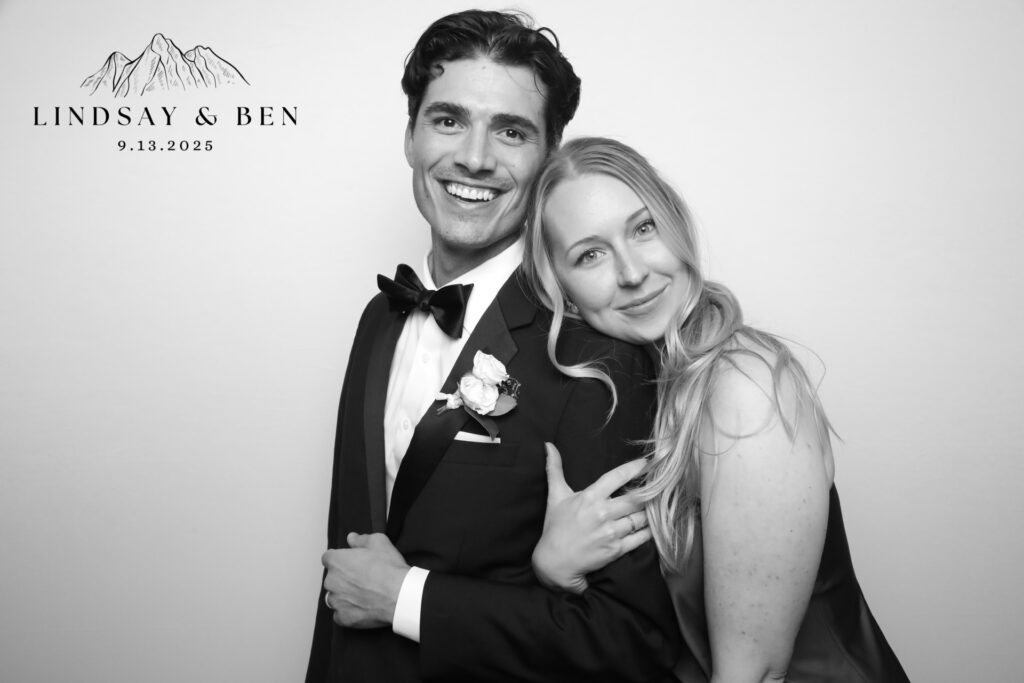 Custom black-and-white wedding photo booth portrait